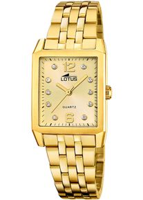 Lotus Damen Quarzuhr "Square", gold, Armbanduhren, Armbanduhr, Damenuhr, Edelstahlarmband, analog, Zirkonia (synth.)