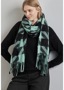 Street One Damen Halstuch, grün, casual, Hahnentrittmuster, Stoff, 100% Polyester, Modetücher, mit Fransenkante