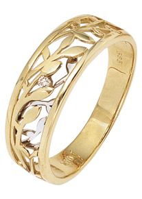 Jobo Damen Solitärring, 50, SI = kleine Einschlüsse, Gelbgold 585-Weißgold 585-Diamanten, gelb, Gelbgold 585, Weißgold 585, Diamanten, Fingerringe,