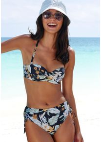 Sunseeker Damen Bikini-Hose "Suva", schwarz, Gr. 34, floral, Microfaser, Polyamid, Badehosen, höher geschnittene Form