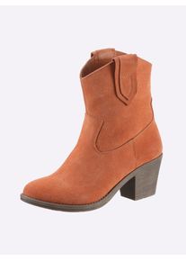 Heine Damen Stiefelette, Gr. 38, orange, Leder, Rindsleder, Veloursleder, modisch, Schuhe