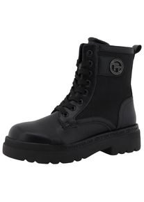 Tom Tailor Damen Schnürboots, Gr. 39, schwarz, Lederimitat, Textil, unifarben, modisch, Schuhe, Blockabsatz, Schnürstiefelette in bequemer Weite G (=