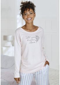 Vivance Dreams Pyjamaoberteil pink Gr. 32/34 für Damen. Rundhals und Print, Schriftzug. Loose Fit. Nachhaltig.