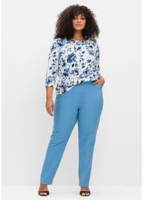 Große Größen Gerade Hose mit Schlupfbund und Bügelfalten Gr. 48 blau von sheego für Damen