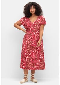 Große Größen Jerseykleid in Midilänge, mit Blumenprint Gr. 54 rot geblümt von sheego für Damen