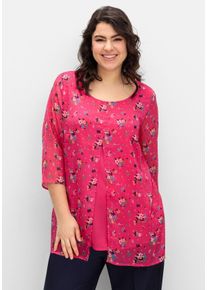 Große Größen Longtunika im Lagenlook, mit Blumenprint Gr. 56 pink geblümt von sheego für Damen