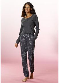 Vivance Dreams Pyjama grau Gr. 32/34 für Damen. Mit Zierknopfleiste und Allover-Druck. Bequem. Nachhaltig.