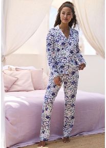 s.Oliver Pyjama mehrfarbig Gr. 32/34 für Damen. V-Ausschnitt und Allover-Druck. Klassisch. Nachhaltig.