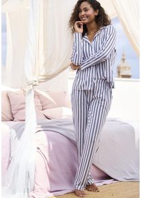 s.Oliver Pyjama mehrfarbig Gr. 44/46 für Damen. V-Ausschnitt und Allover-Druck. Klassisch. Nachhaltig.