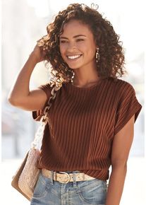 Lascana Kurzarmshirt rostbraun Gr. 32/34 für Damen. Mit Rundhals. Figurumspielend