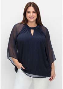 Große Größen Chiffontunika mit Schmuckausschnitt Gr. 42 blau von sheego für Damen