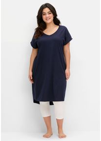 Große Größen Shirtkleid in Oversized-Form, mit V-Ausschnitt Gr. 44/46 blau von sheego für Damen