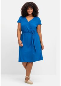 Große Größen Kleid in Wickeloptik mit raffiniertem Rückenausschnitt Gr. 54 blau von sheego für Damen