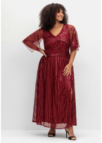 Große Größen Abendkleid mit Pailletten und Meshrock Gr. 52 rot geblümt von sheego für Damen