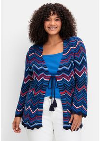 Große Größen Ajour-Strickjacke im Zickzackmuster Gr. 44/46 blau von sheego für Damen