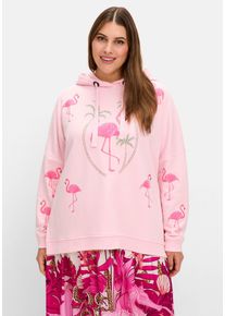 sheego loves miss goodlife Große Größen Kapuzensweatshirt mit Flamingo-Prints und Glitzersteinen Gr. 40 rosa von sheego für Damen