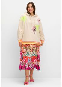 sheego loves miss goodlife Große Größen Midirock mit Multicolorprint und Gummizugbund Gr. 54 orange von sheego für Damen