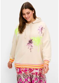 sheego loves miss goodlife Große Größen Kapuzensweatshirt mit Palmenprints und Ringelbündchen Gr. 54 pink von sheego für Damen