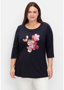 Große Größen Shirt mit Blumenstickerei aus Pailletten Gr. 44/46 blau geblümt von sheego für Damen