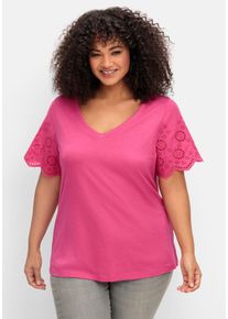 sheego by Joe Browns Große Größen Shirt mit Lochstickerei-Ärmeln Gr. 48/50 lila von sheego für Damen