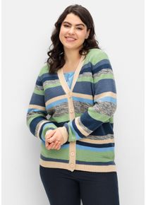 Große Größen Gestreifte Strickjacke mit V-Ausschnitt Gr. 48 blau gestreift von sheego für Damen
