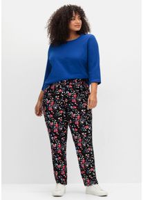 Große Größen Schmale Hose mit Gummibund und Blumenprint Gr. 40 schwarz geblümt von sheego für Damen