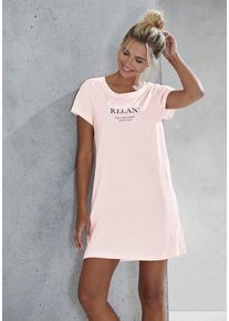 Vivance Dreams Nachthemd pink Gr. 32/34 für Damen. Rundhals und Schriftzug, Druck. Basic. Nachhaltig.