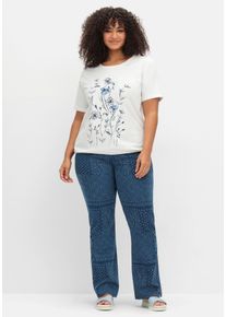 Große Größen Bootcut-Jeans mit Lasercut-Allovermuster Gr. 44 blau von sheego für Damen