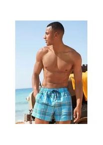 H.I.S. Badeshorts H.I.S "Karo", Herren, Gr. S (46/48), Kurz, blau (hellblau (kurzgr&ouml;&szlig;e)), Microfaser, Microfaser, Polyester, kariert, Badehosen Badeshorts, mit kontrastfarbiger Kordel