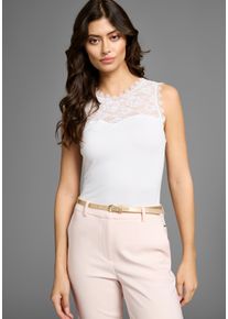 Laura Scott Damen Spitzentop, weiß, feminin, Gr. 36, unifarben, geblümt, Jersey, Obermaterial: 95% Viskose, 5% Elasthan. Spitze: 92% Polyamid, 8%