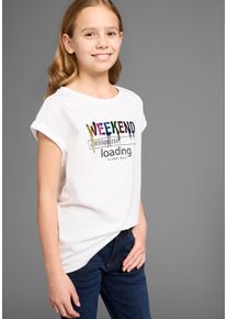 Kidsworld Mädchen T-Shirt "WEEKEND loading...please wait", weiß, modisch, Gr. 128, bedruckt, Jersey, Obermaterial: 100% Baumwolle, Shirts, Kurzarm,