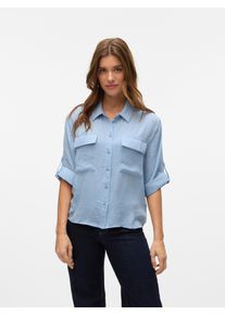Véro Moda VERO MODA Damen Kurzarmbluse "VMFABIANA 3/4 SHIRT VMA NOOS", blau, modisch, Gr. S, unifarben, Web, Obermaterial: 100% Polyester, Blusen