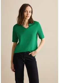 Cecil Damen T-Shirt, grün, casual, Gr. L, unifarben, Web, Stoff, 50% Modal, 50% Baumwolle, Shirts, mit geschlitztem Rundhalsausschnitt