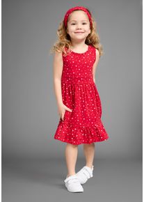 Kidsworld Mädchen Jerseykleid "2tlg. Shirtkleid + Haarband im niedlichen Sternen-Allover", rot, modisch, Gr. 128, bedruckt, gemustert, Jersey,