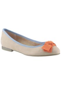 Marco Tozzi Damen Ballerina, Gr. 37, beige, Textil, kontrastfarbene Details, Veloursleder, modisch, Schuhe, Blockabsatz, Schlupfschuh, Halbschuh in