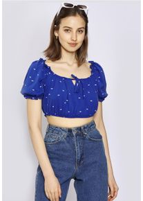 FRESHLIONS Damen Funktionstop "FREDERIKE", blau, casual, Gr. S, gepunktet, 100% Polyester, Tops, im angesagten Cropped-Stil