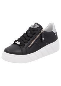 RIEKER SPORT Damen Plateausneaker, Gr. 39, schwarz-weiß, Leder, kontrastfarbene Details, sportlich, Schuhe, Freizeitschuh, Halbschuh, Schnürschuh mit
