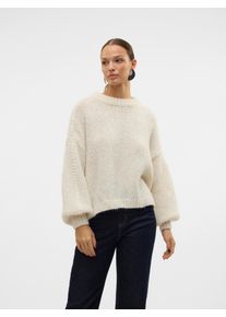 Véro Moda VERO MODA Damen Rundhalspullover "VMFENG LS O-NECK PULLOVER GA BOO", beige, modisch, Gr. S, unifarben mit Farbeinsatz, Strick, Rippstrick,