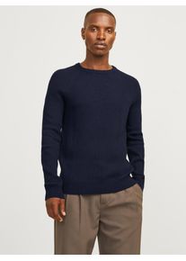 Jack & Jones JACK & JONES Herren Rundhalspullover "JJPANNEL KNIT CREW NECK AW24", blau, modisch, Gr. S, unifarben, Strick, Obermaterial: 58% Polyacryl, 42%