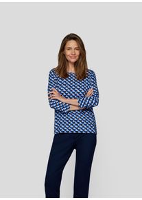 Rabe Damen 3/4-Arm-Shirt, blau, Gr. 42, bedruckt, Web, Obermaterial: 92% Viskose, 8% Elasthan, Shirts, mit grafischem Muster