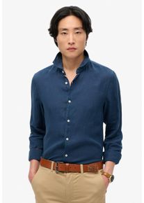 Superdry Herren Langarmhemd "VACATION L/S LINEN SHIRT", blau, modisch, Gr. M, unifarben, Web, Obermaterial: 100% Seide, Hemden