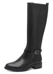 Tamaris Damen Stiefel, Gr. 42, schwarz, Leder, Lederimitat, unifarben, modisch, Schuhe, Blockabsatz, Langschaftstiefel mit XS-Schaft und