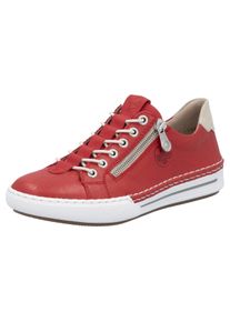 Rieker Damen Slip-On Sneaker, Gr. 42, rot, Leder, Lederimitat, sportlich, Schuhe, Slipper, Schlupfschuh, Halbschuh, Freizeitschuh in schmaler Form