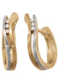 Jobo Damen Paar Creolen, P1 = bei 10-facher Vergrößerung erkennbare Einschlüsse, Gelbgold 585-Diamanten, gelb, Gelbgold 585, Diamanten, Ohrringe, 585