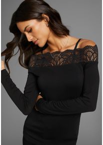 Laura Scott Damen Spitzenshirt, schwarz, feminin, Gr. 34, unifarben, Jersey, Obermaterial: 95% Viskose, 5% Elasthan. Spitze: 95% Polyamid, 5%