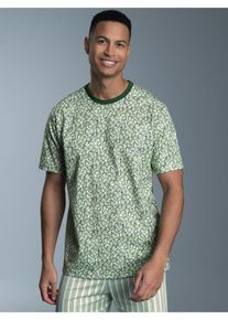 TRIGEMA Herren Schlafanzug "TRIGEMA T-Shirt mit Allover Kiwi-Print", Gr. L, grün, 100% Baumwolle, casual, Homewear-Sets