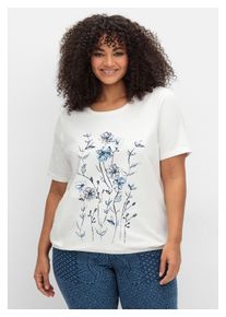 sheego Damen T-Shirt "Große Größen", weiß, feminin, Gr. 46, bedruckt, Obermaterial: 95% Baumwolle, 5% Elasthan, Shirts, mit Blumenprint und
