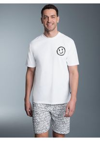TRIGEMA Herren Schlafanzug "TRIGEMA Kurzer Schlafanzug in fröhlichem Smiley-Design", Gr. XL, weiß, 100% Baumwolle, casual, Homewear-Sets