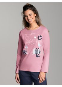 TRIGEMA Damen Schlafanzug "TRIGEMA Pyjama Oberteil mit maritimem Printmotiv", lila, casual, Gr. S, 100% Baumwolle, Homewear-Sets