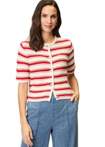Zero Damen Strickjacke "Zero Strickjacke mit Knopfleiste gestreift", rot, casual, Gr. 34, geringelt, Strick, Obermaterial: 58% Polyacryl, 39%